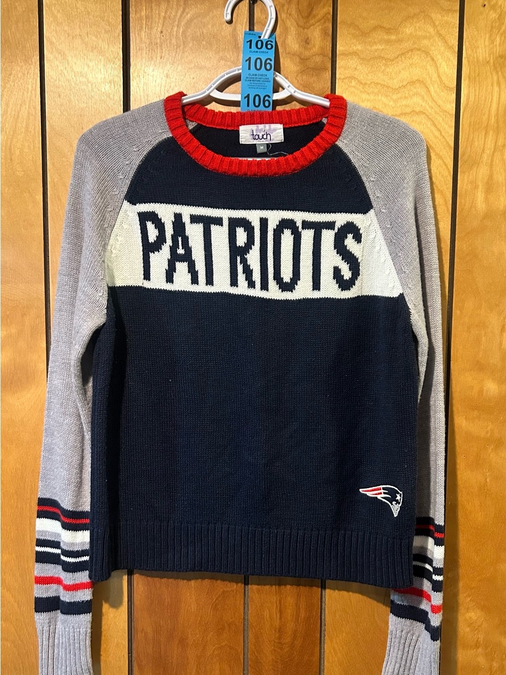 Touch by Alyssa Milano Navy, Gray and Red 'Patriots' Crewneck Sweater